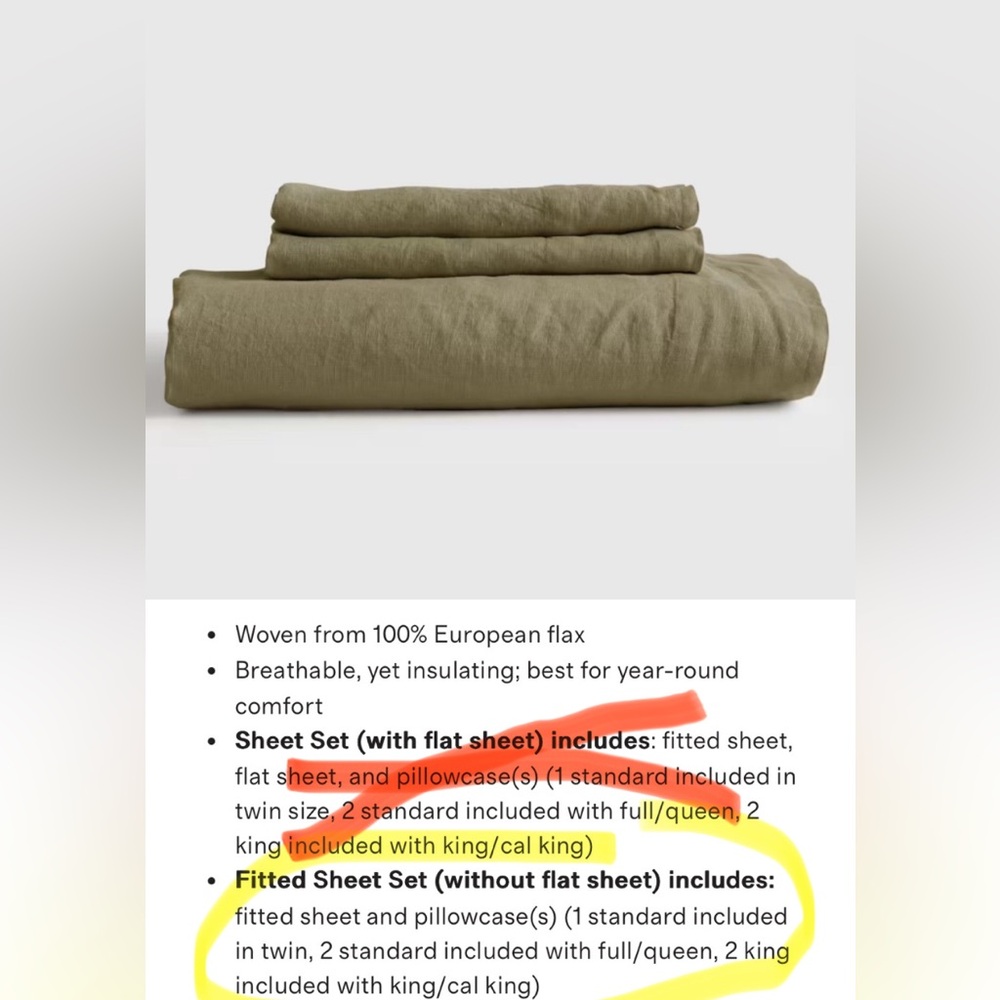 QUINCE European Linen Fitted Sheet Set Queen Aloe 5591
